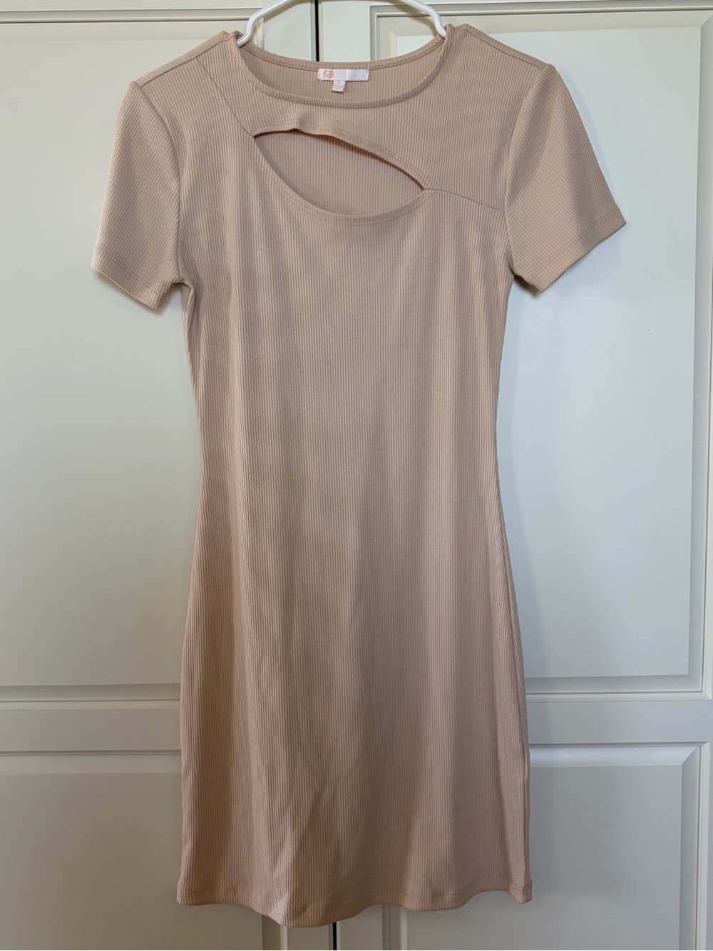 Gianni Bini Tan Short Sleeve Ribbed Cutout Midi Dress- Women’s S